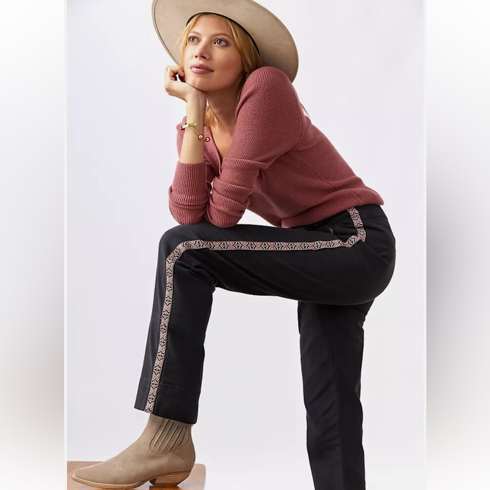 Anthropologie‎ Tapered Side Stripe Black Pants Size 12